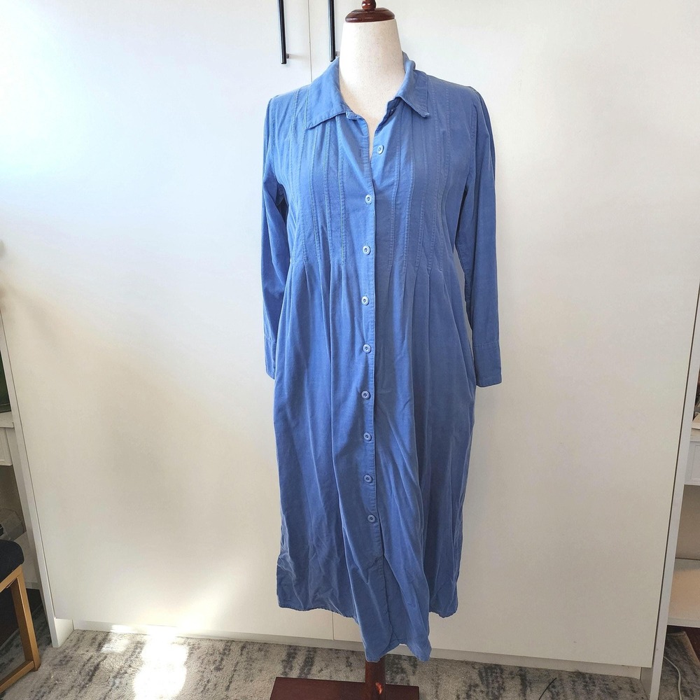 S light dust blue corduroy dress button front shirt dress see description
